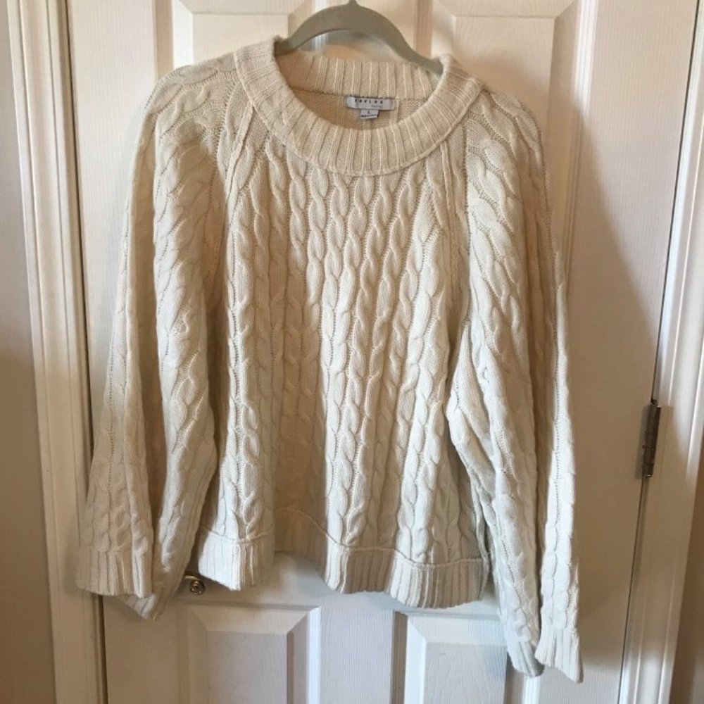 Faulux White Cable Knit Bell Sleeve White Sweater